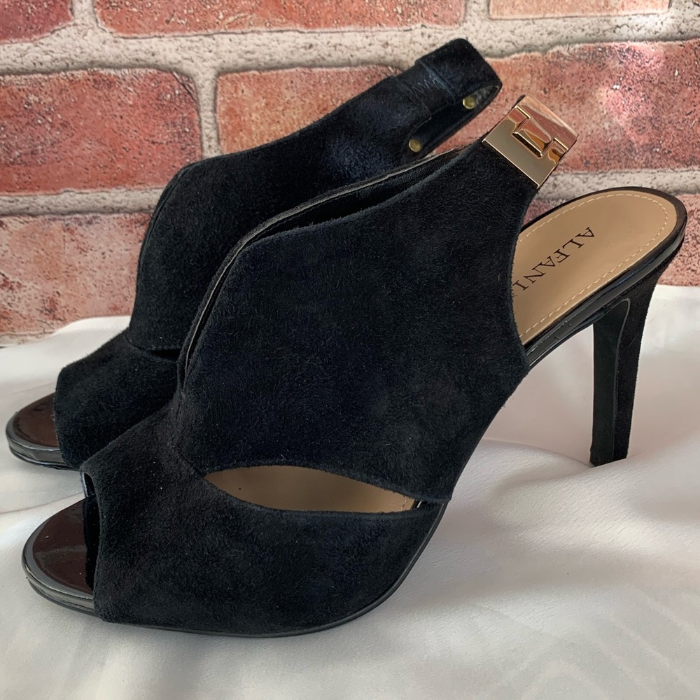 Alfani Westly Black Suede Sling Back Peep toe Heel Shoes 8M